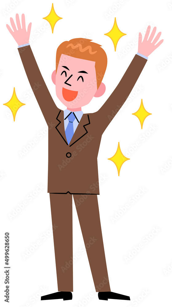 A businessman with both hands raised and smiling A businessman with both hands raised and smiling