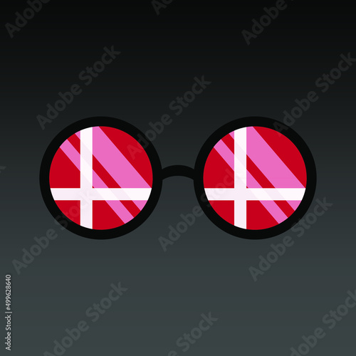 Denmark. Glasses with a flag on a dark background. Vector color image.