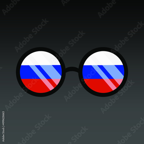 Russia. Glasses with a flag on a dark background. Vector color image.