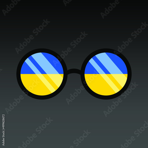 Ukraine. Glasses with a flag on a dark background. Vector color image.