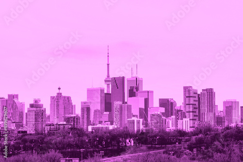 Canvas Print Toronto Skyline in Canada. Monochrome in trending velvet purple