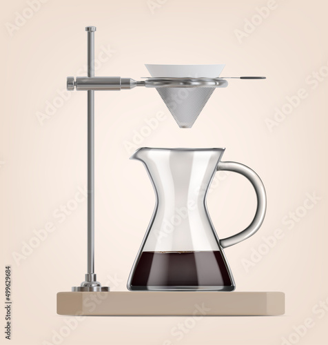 Realistic Detailed 3d Glass Pour-over Coffee Maker. Vector illustration