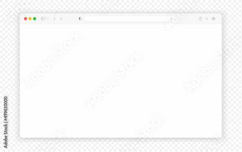 Web browser window white template. Realistic blank browser window with toolbar and shadow. Sample frame design Internet page mockup. PC, laptop, tablet and smartphone empty web page mockup.