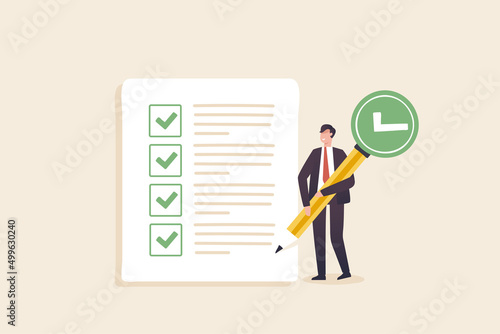 Businessman checking documents. Project tracking or goal tracker. Successfully completed part of checklist and progress is well done.
