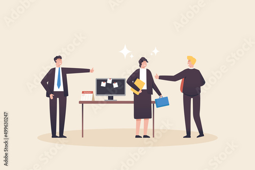 Colleagues thumbs up happy successful business woman. A smiling female employee accepted.