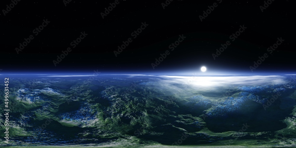 Fototapeta premium alien landscape. HDRI . equidistant projection. Spherical panorama. panorama 360. environment map, 3d rendering
