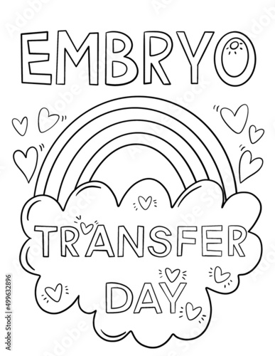 Adult coloring page in doodle style. Embryo transfer day card. Trendy adult coloring page  great design for any purposes. IVF  fertility  pregnancy outline illustration.