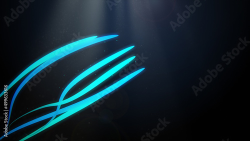 3d illustration of abstract shiny blue design elements on dark background.