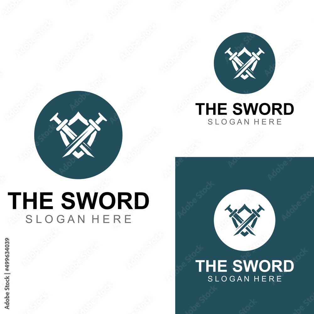 Sword, shield and king's sword logo. Logo design vector illustration template. Sword, shield and king's sword logo. Logo design vector illustration template.