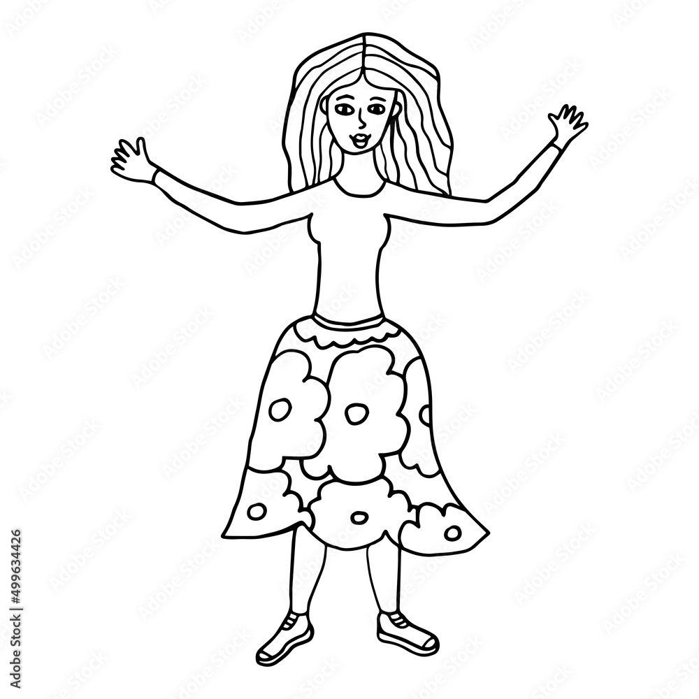 Cartoon doodle linear woman getting ready to hug isolated on white background. Cartoon doodle linear woman getting ready to hug isolated on white background.