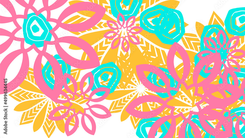 Naklejka premium Fantasy messy doodle geometric shapes background. Abstract card, layout.