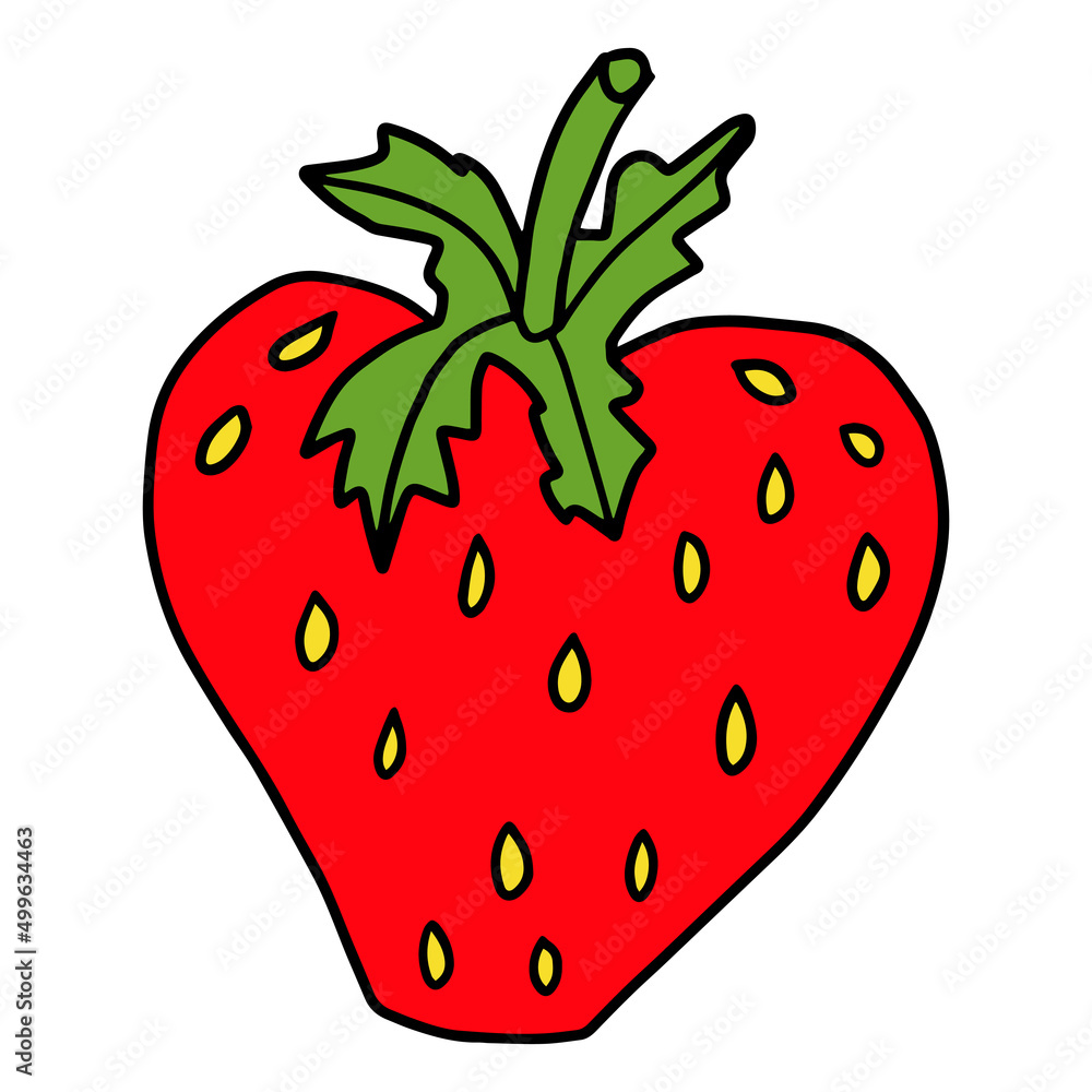 Obraz premium Cute cartoon doodle red strawberry isolated on white background.
