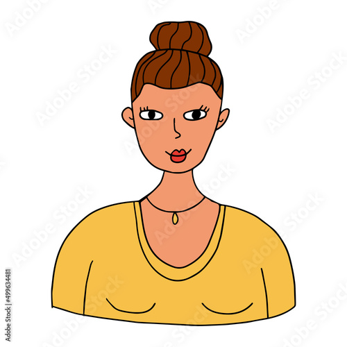 Cute cartoon hand drawn doodle woman portrait, avatar.