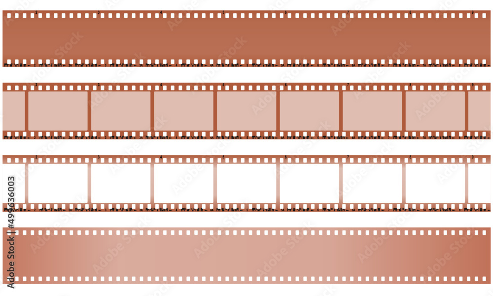 The tapes of the film are brown, isolated on a white background. An old frame from a retro movie. Vector illustration