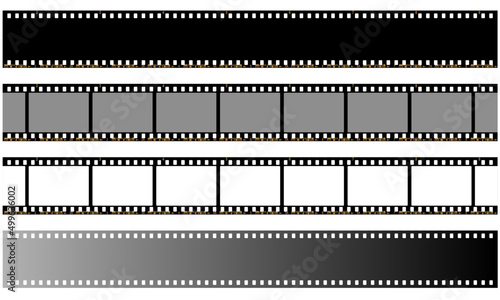 The tapes of the film are black, isolated on a white background. An old frame from a retro movie. Vector illustration