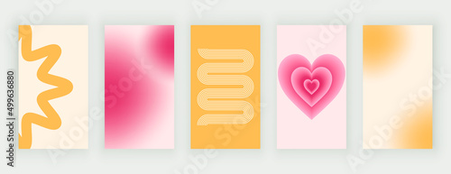 Groovy retro stories backrounds with boho, hearts and blur shapes
