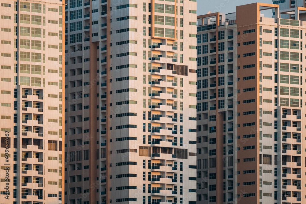 Wall With A Balcony Of New Empty Modern Multi-storey Residential Building House In Residential Area. Background. Close Up Details.