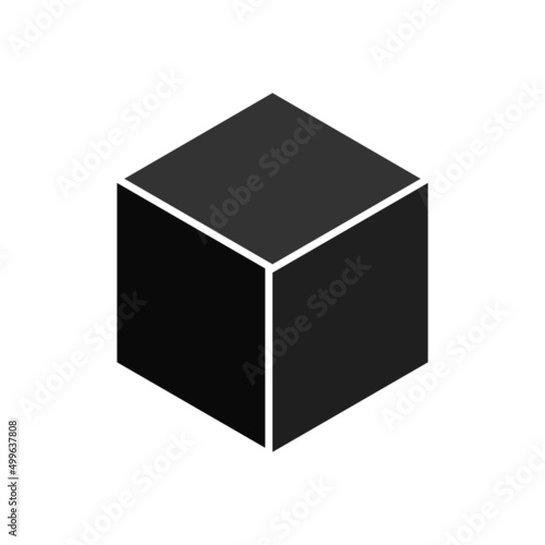 3d cube. Cubic icon. Black isometric cube. Cubic isolated on white background. Box symbol. Block design logo. Package for product. Vector