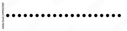 Straight dots line. Footer of dot line. Horizontal black line dots pattern. Graphic dotted icon isolated on white background. Geometric point illustration. Vector