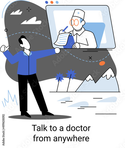 Online medical services mobile application consultation and prescription medicine professional doctor connecting and giving consultation for patient anywhere telemedicine metaphor, health care program