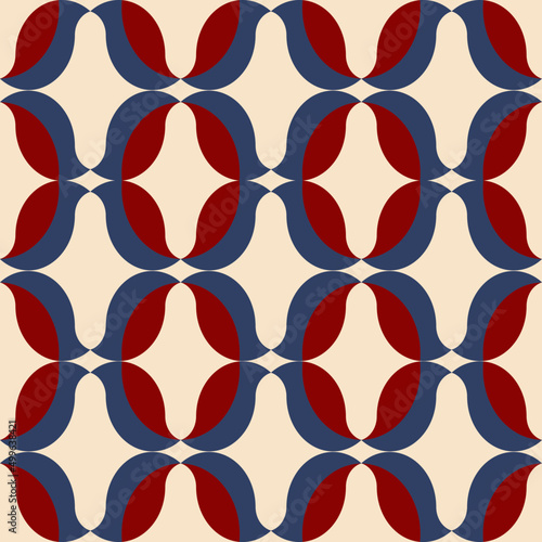 Repeating, seamless pattern of patriotic red, white and blue abstract bird shapes. Ideal for wrapping paper or greeting card design.