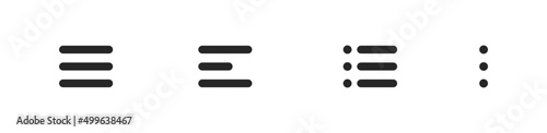 Website navigation hamburger menu icons set. Flat website menu icons with rounded and sharp edges. Mobile app menu icons vector set of UI UX design elements. App burger icons. Stock vector EPS10.