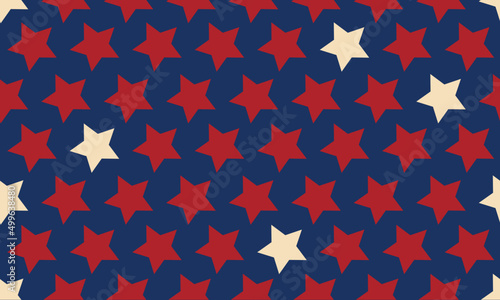 Patriotic red, white and blue star background, repeating and seamless. Americana vintage feel with muted colors.