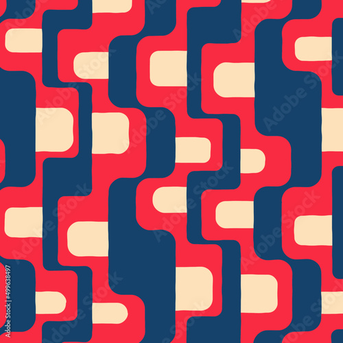 Mid-century modern free-form in patriotic red, white and blue textile pattern, inspired by Googie and Atomic Age design in 1950s. photo