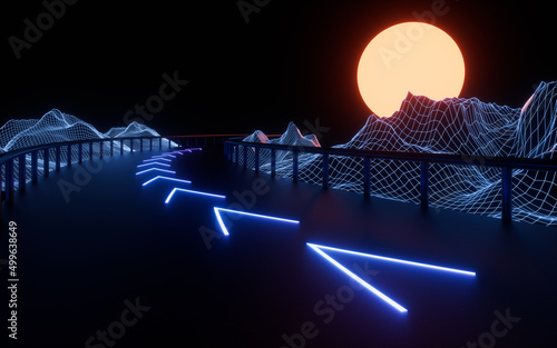 Highway with neon background, 3d rendering.