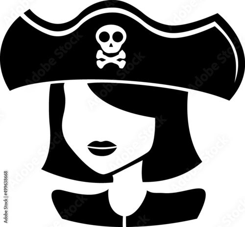 Cartoon Female Pirate Lady Woman Swashbuckler Captain Raider Buccaneer Blackbeard Crew Ship Sailing Hat Skull
