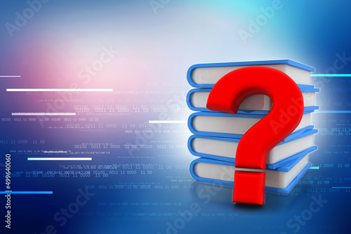3d rendering Books with Question mark Symbol
 photo