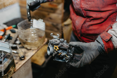 motorcycle fuel system carburetor repair. photo