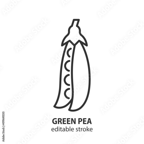 Green pea line icon. Pea pod vector sign. Editable stroke.