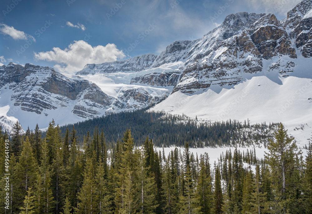 Winter view of Crowfoot Glacier at Bow Lake in Banff National Park