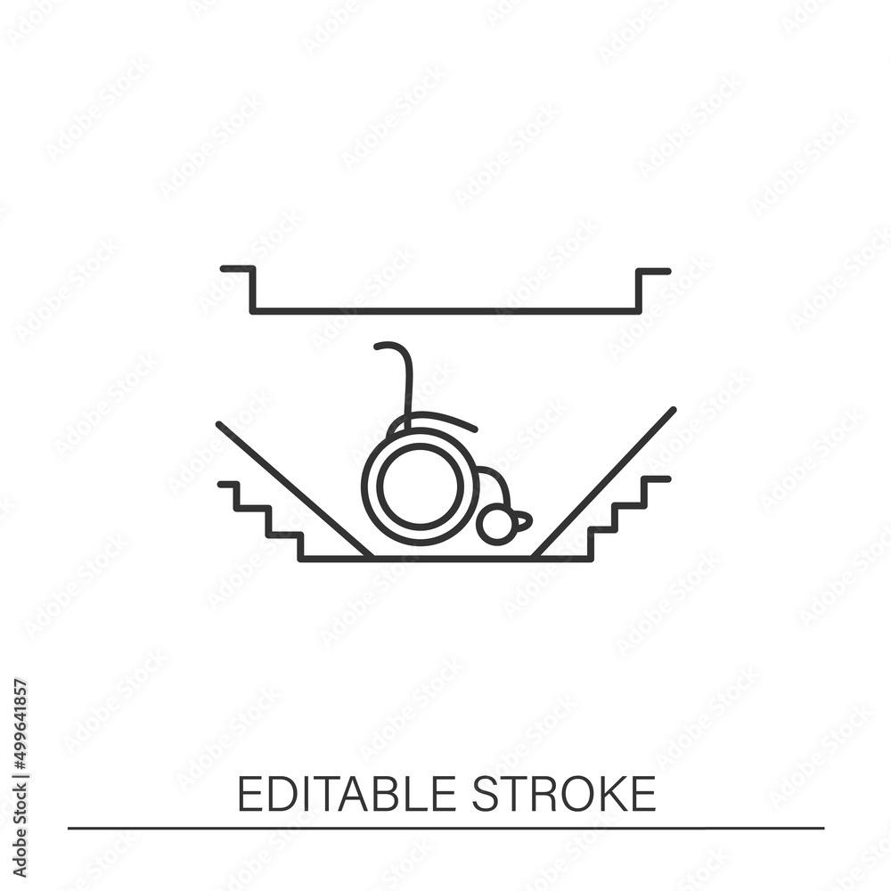 Disabled person line icon. Pedestrian underpass with ramp. Barriers-free environment. Accessible city concept. Isolated vector illustration. Editable stroke