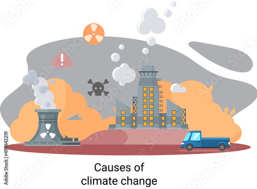 Global environmental problems. Land degradation. Soil erosion, desertification, deforestation. Causes climate change metaphor. Harm from activities industrial enterprises and emissions destroy planet