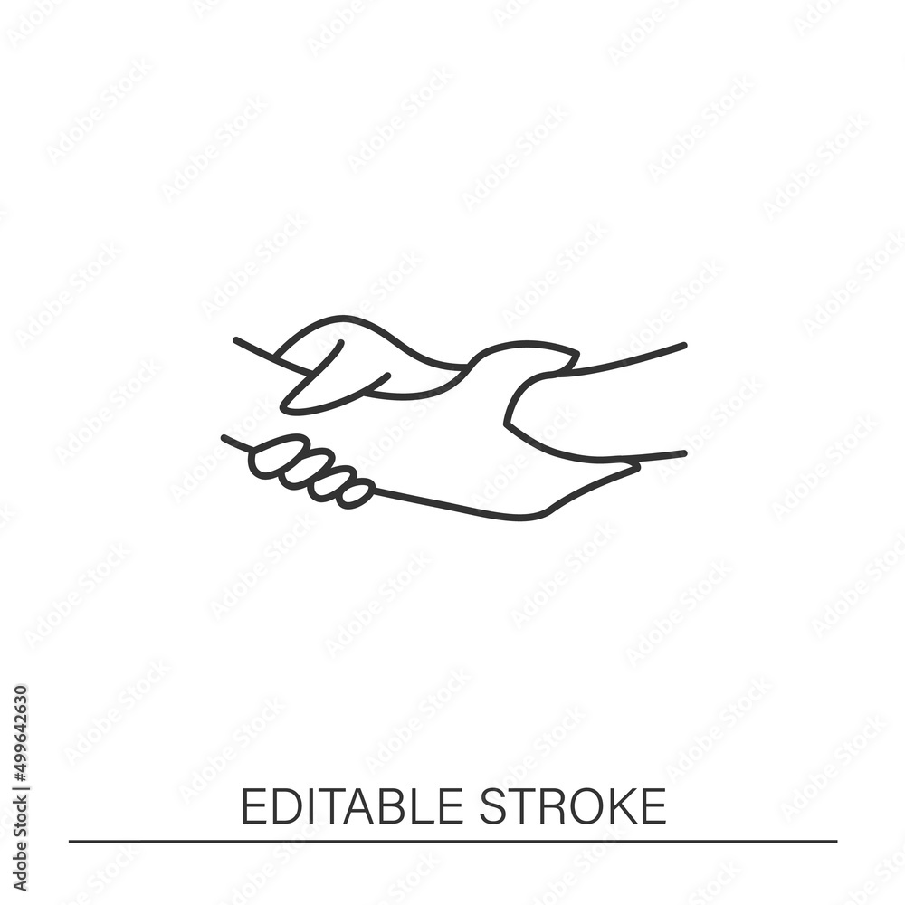 Collaboration line icon. Handshake. Partners help and support each other. Business process. Economy concept. Isolated vector illustration. Editable stroke Collaboration line icon. Handshake. Partners help and support each other. Business process. Economy concept. Isolated vector illustration. Editable stroke