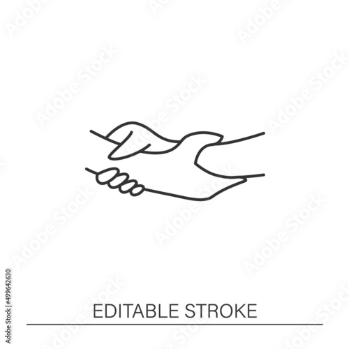  Collaboration line icon. Handshake. Partners help and support each other. Business process. Economy concept. Isolated vector illustration. Editable stroke