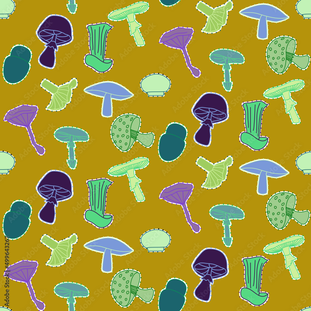 Vector seamless half-drop pattern, with mushrooms Vector seamless half-drop pattern, with mushrooms
