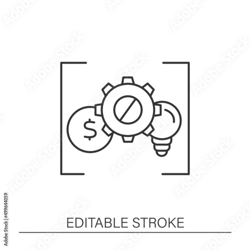  Limited actions line icon. Financial business management. Cogwheel and important settings. Business process. Economy concept. Isolated vector illustration. Editable stroke