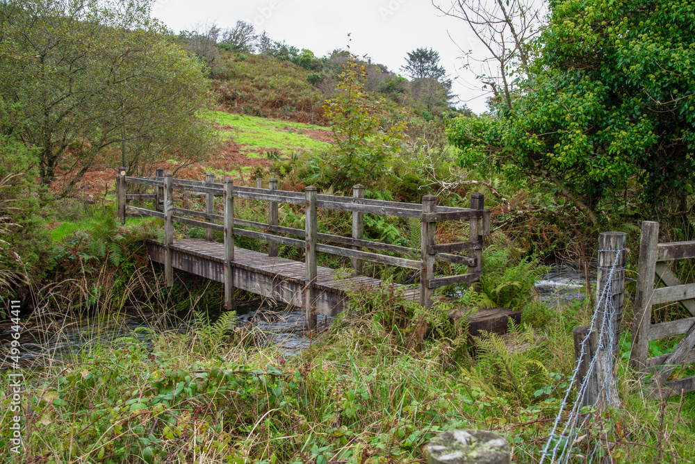 Wooden bridge at Devil´s Jump near St Advent in northern Cornwall UK.