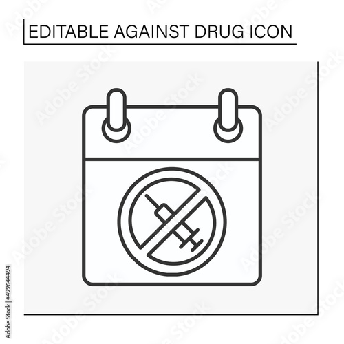  Against drug line icon. International Day Against Drug Abuse and illicit trafficking. Bad habits concept. Isolated vector illustration. Editable stroke