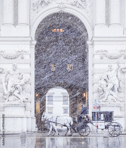 Photography Vienna, Austria: snowstorm in the city center at the Hofburg imperial palace ent