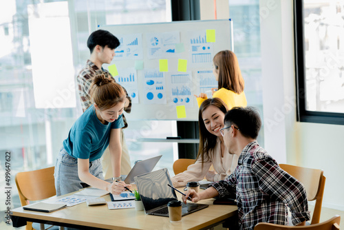 Company meeting rooms have employees attending, they are having a brainstorming meeting, planning meetings to manage the company's growth and profit. Management concept from the new generation.