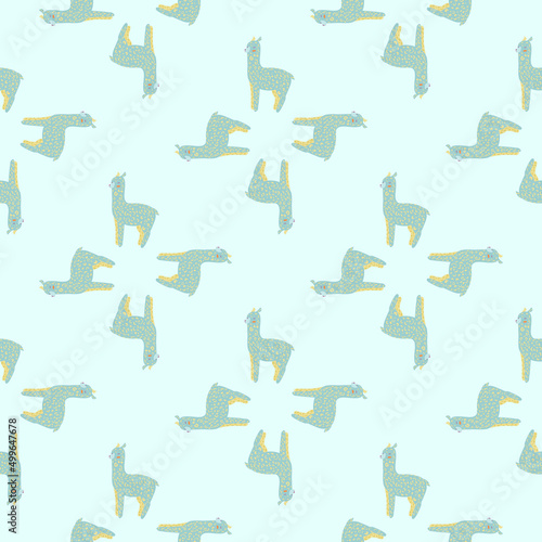 Cheerful alpaca seamless pattern. Background with funny llama in doodle style for fabric.
