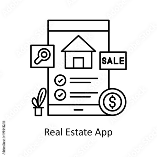 Real Estate App vector Outline Icon Design illustration. Mobile Marketing Symbol on White background EPS 10