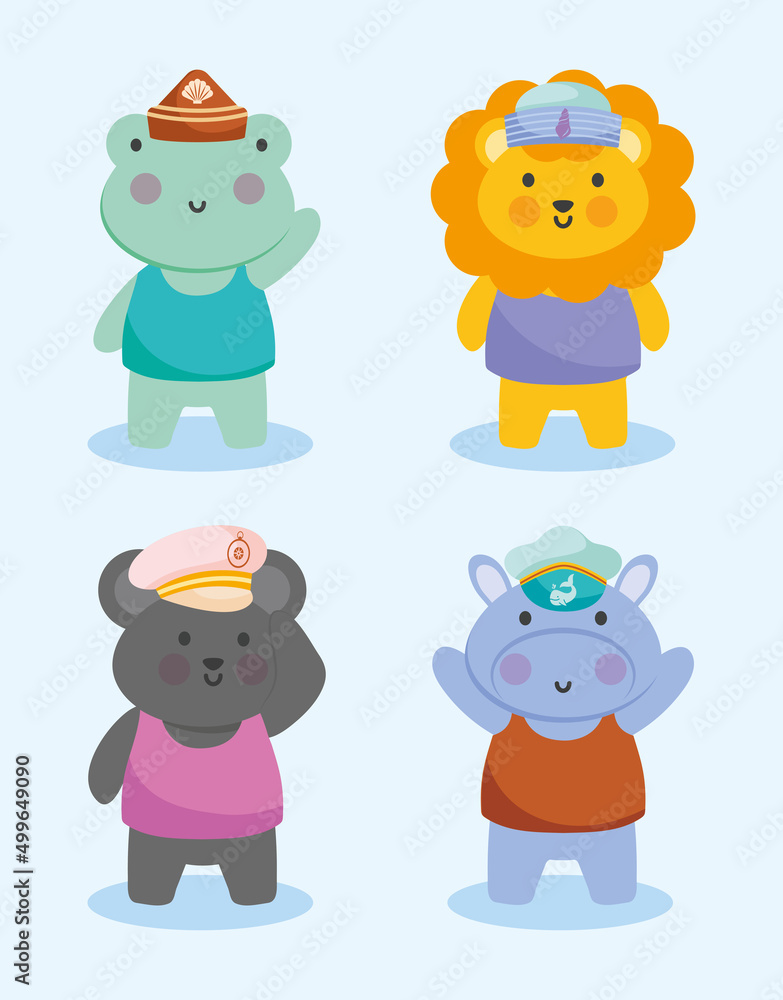 cute sailor animals set cute sailor animals set