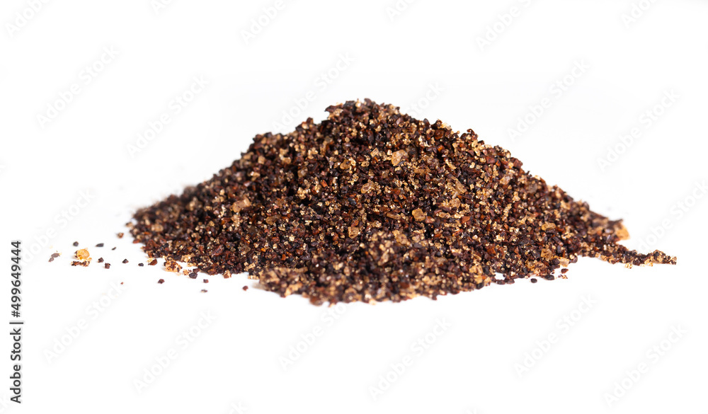 Coffee scrub for face and body texture close-up on a white background. Salt scrub with coffee and coconut. Means for spa care. Coffee scrub for face and body texture close-up on a white background. Salt scrub with coffee and coconut. Means for spa care.