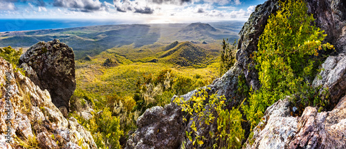 View from Mount Christoffel down to Christoffel National Park on the Caribbean island Curacao - panorama