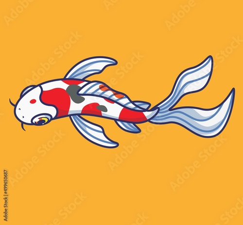 cute koi fish from top. isolated cartoon animal illustration. Flat Style Sticker Icon Design Premium Logo vector. Mascot Character